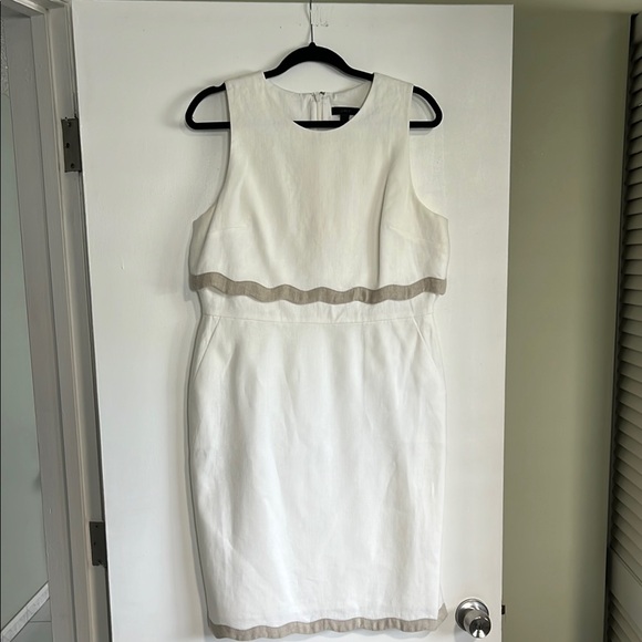 J.Crew White Sleeveless Midi Dress with Beige Trim - Picture 1 of 7